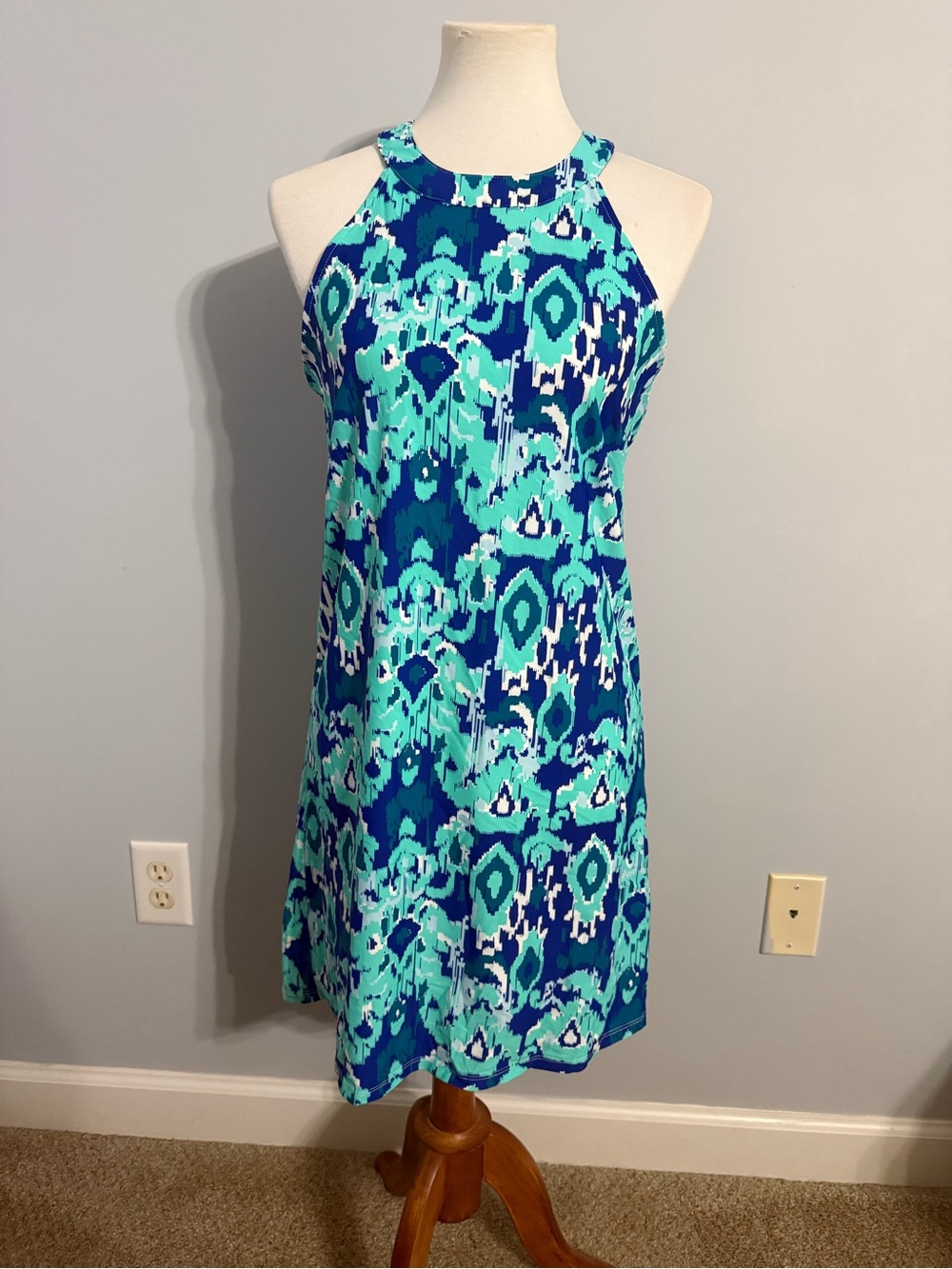 Blue Ikat Halter Coverup Dress